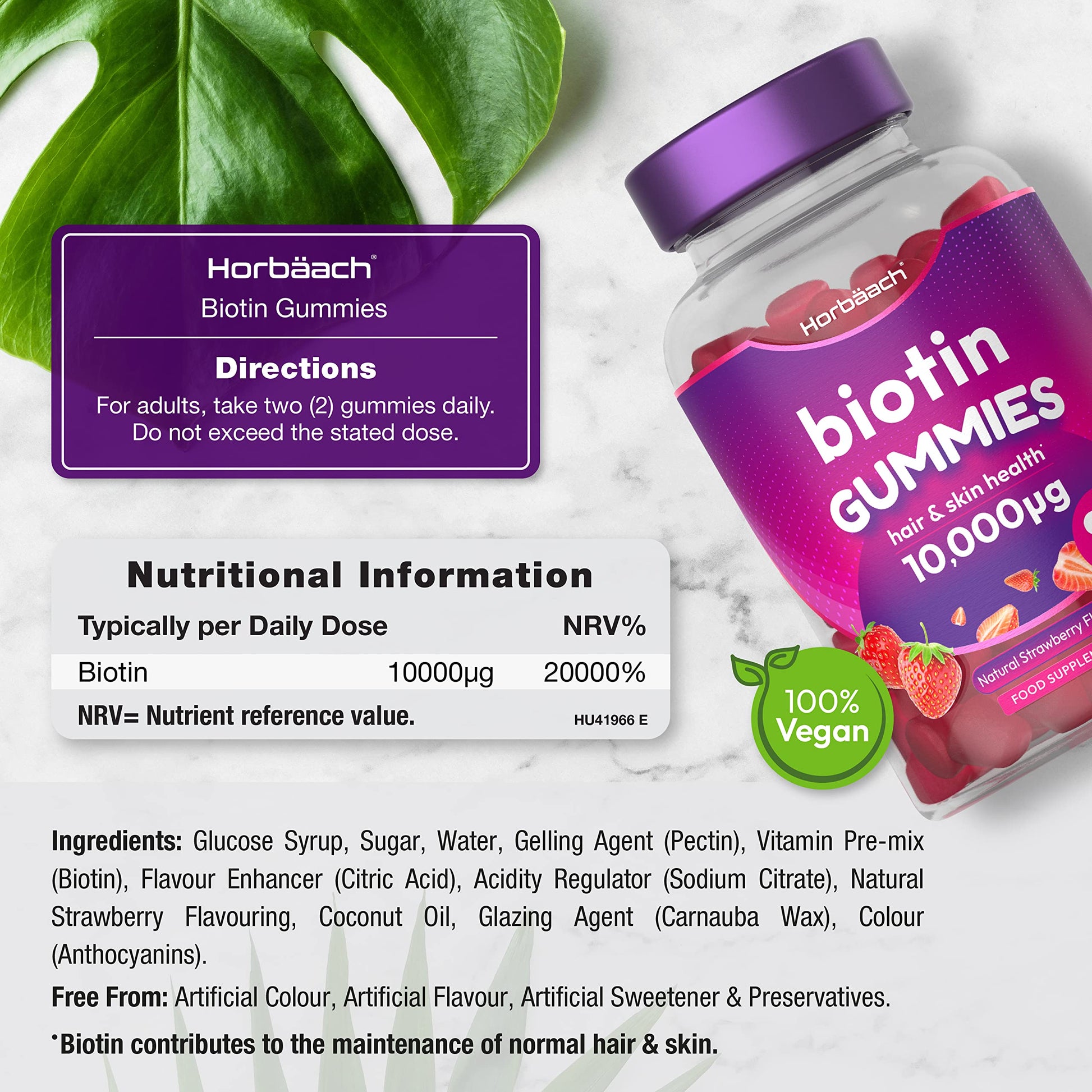 Biotin Gummies 10,000mcg | 90 Vegan Vitamins | Natural Strawberry Flavour Horbäach buy supplements canada