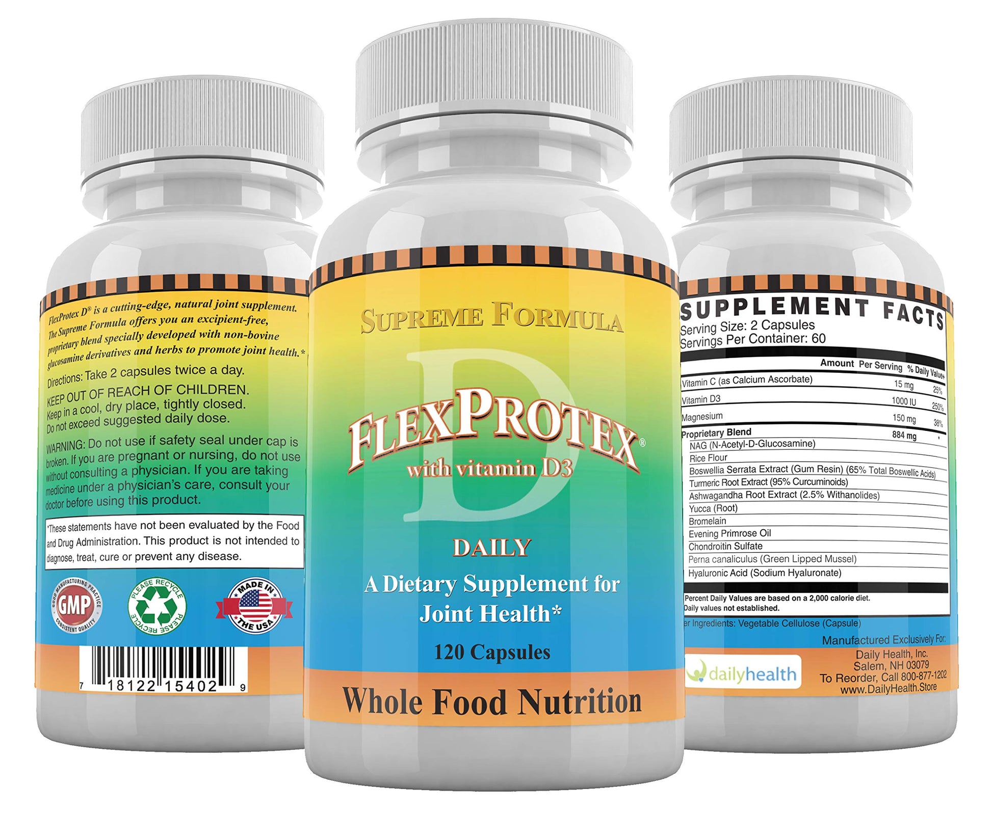 Daily Health, FlexProtex D Joint Muscle Support Supplement 3 Bottles Plus 1 Bottle Daily Marine Coral Calcium 90 Capsules Daily Health buy supplements canada