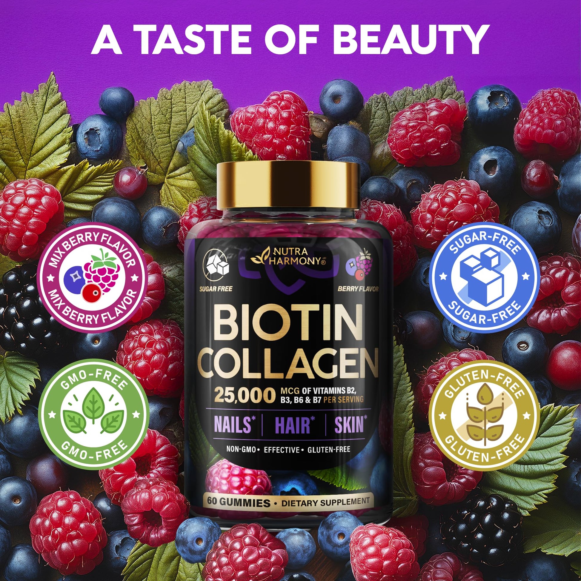 Biotin Gummies with Collagen - Hair Growth Support Skin, & Nail Strength - for Women & Men - Biotin 10000mcg | Keratin | Hyaluronic Acid | B-Complex | Saw Palmetto NUTRAHARMONY buy supplements canada
