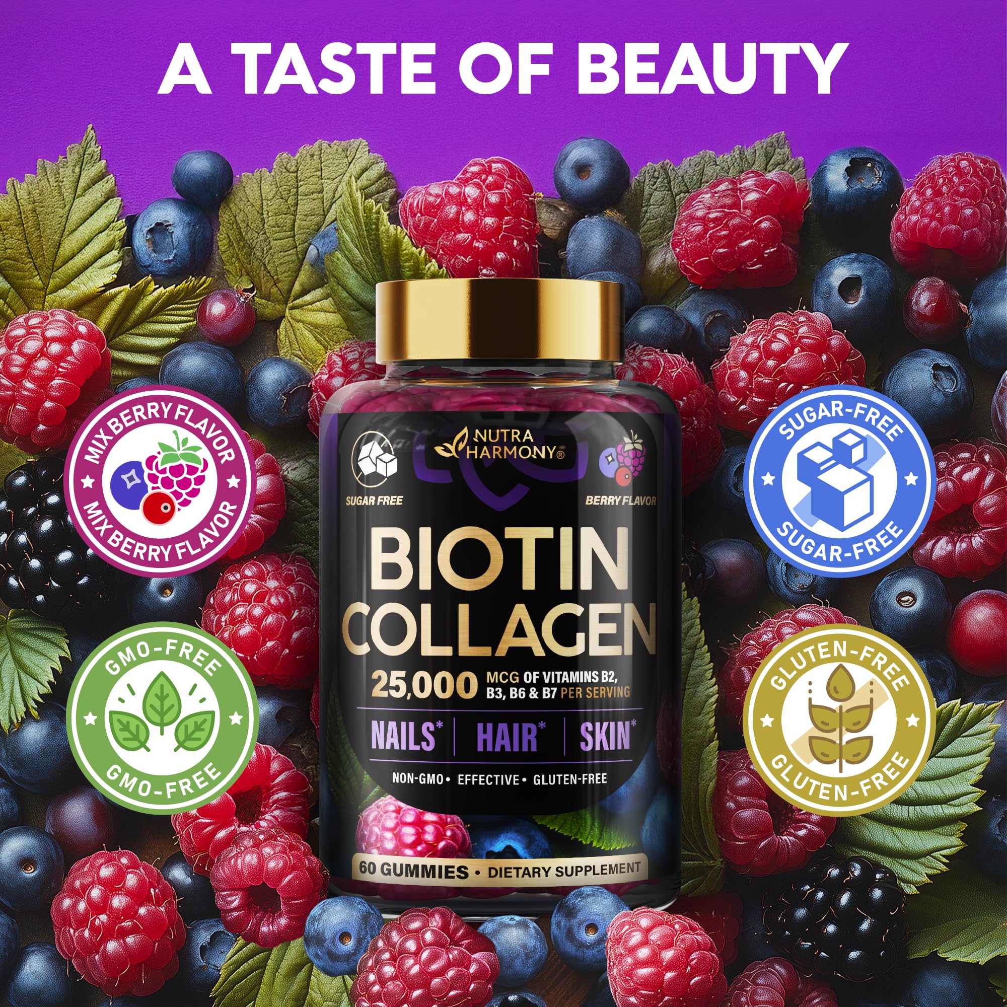Biotin Gummies with Collagen - Hair Growth Support Skin, & Nail Strength - for Women & Men - Biotin 10000mcg | Keratin | Hyaluronic Acid | B-Complex | Saw Palmetto NUTRAHARMONY buy supplements canada