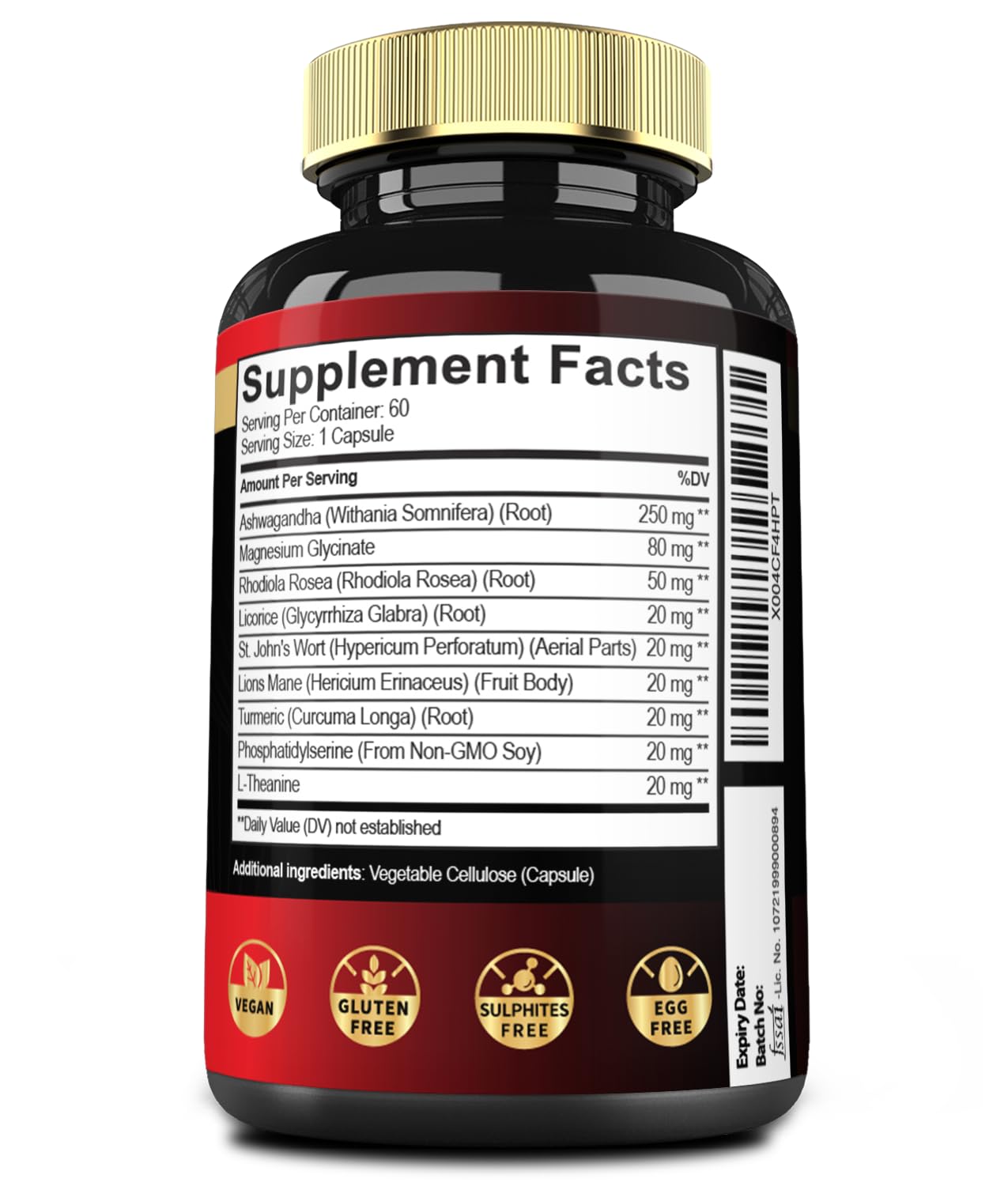 9in1 Cortisol Shield - Ashwagandha & Magnesium Glycinate, Rhodiola, Phosphatidylserine, L-Theanine, Licorice Root, St. John's Wort, Lions Mane - Mind & Mood, Restful Night Support - 60 Capsules - OzHealthStandard