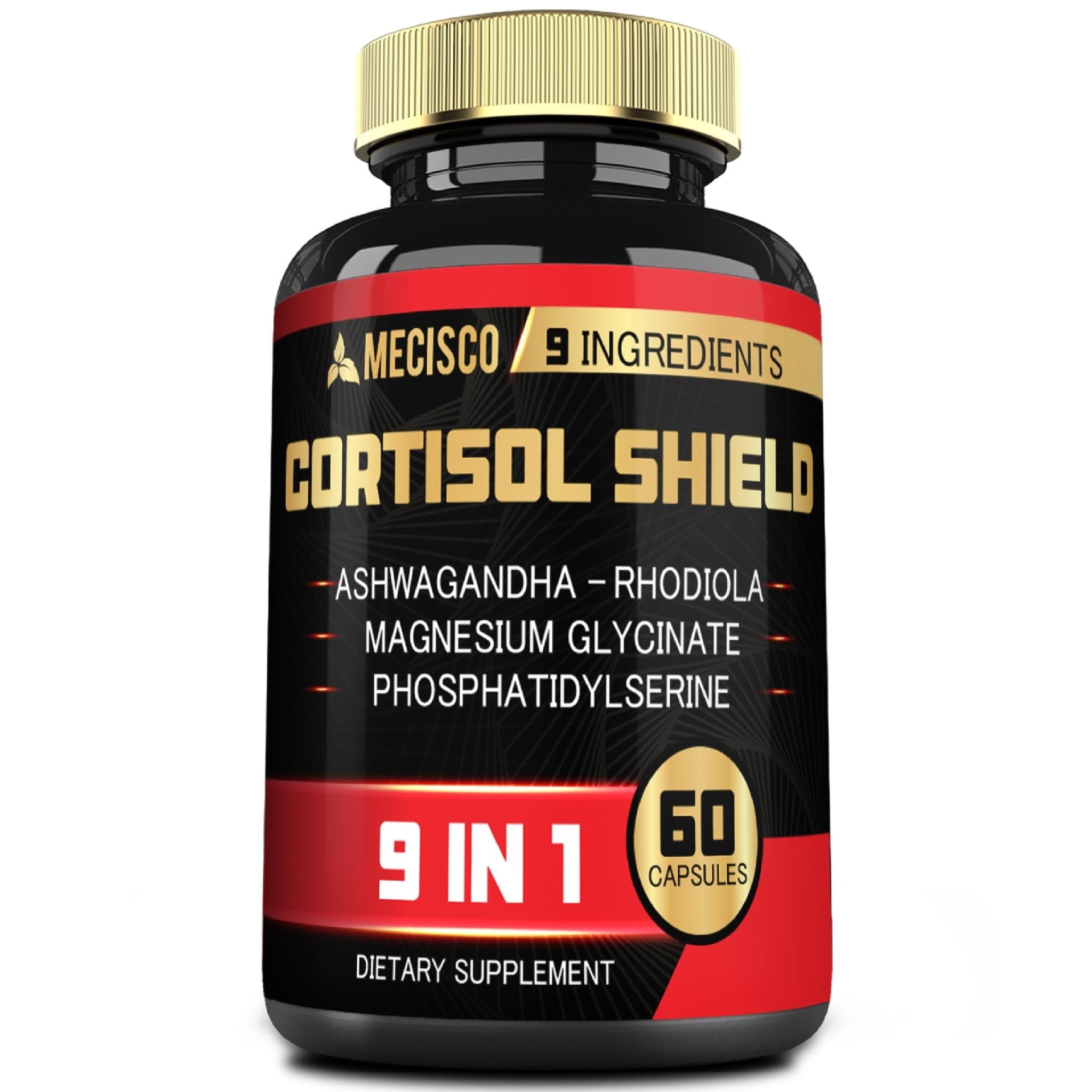 9in1 Cortisol Shield - Ashwagandha & Magnesium Glycinate, Rhodiola, Phosphatidylserine, L-Theanine, Licorice Root, St. John's Wort, Lions Mane - Mind & Mood, Restful Night Support - 60 Capsules - OzHealthStandard