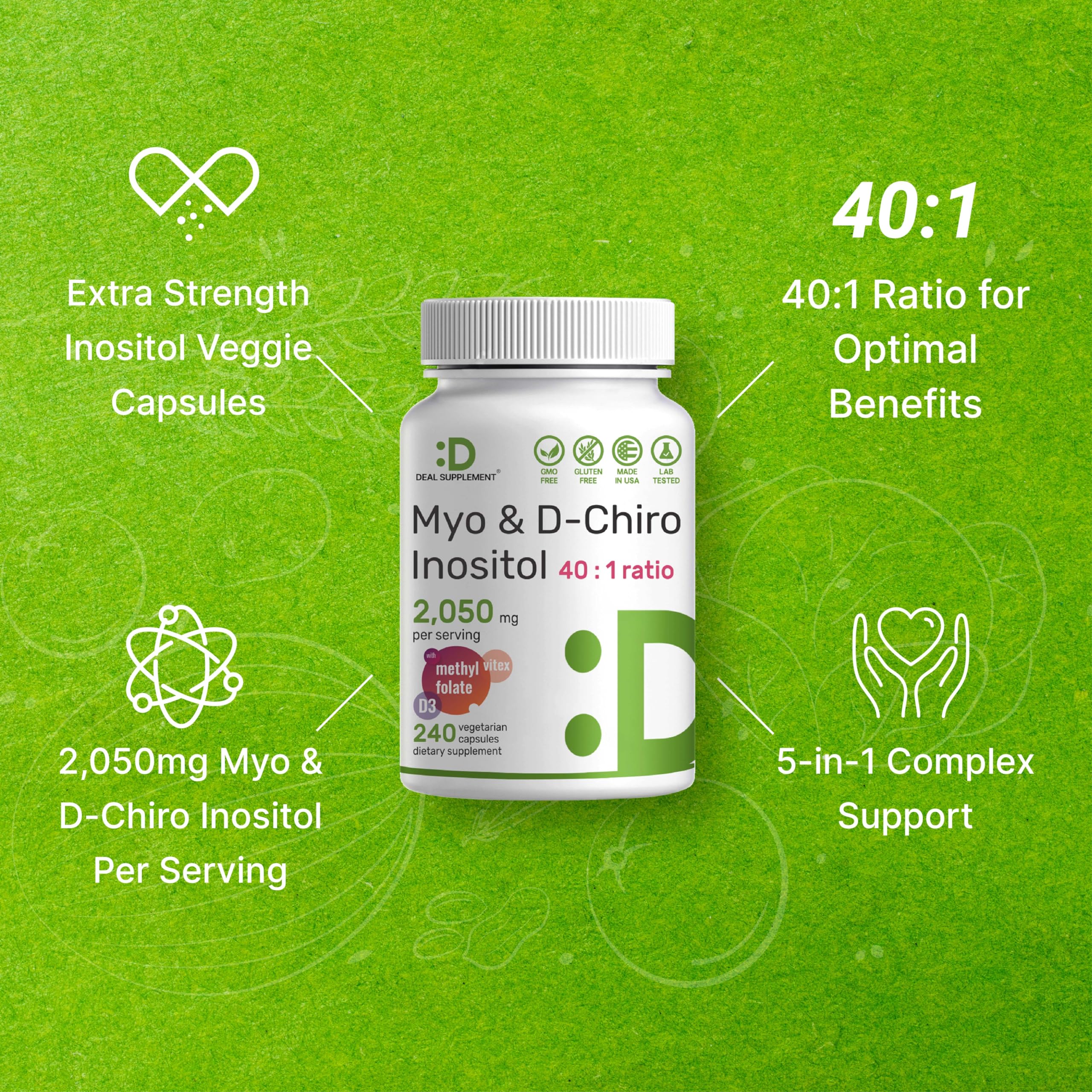 Myo-Inositol & D-Chiro Inositol Supplement (40:1) 2,050mg Per Serving, 240 Veggie Cap DEAL SUPPLEMENT buy supplements canada