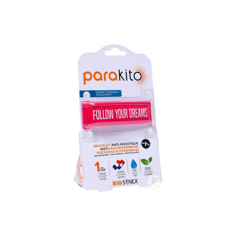 Parakito pink "Follow your dreams" rechargeable mosquito repellent bracelet PARAKITO buy supplements canada