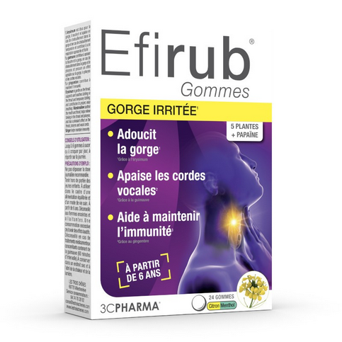 Efirub sore throat 24 lemon-menthol gummies 3C PHARMA buy supplements canada