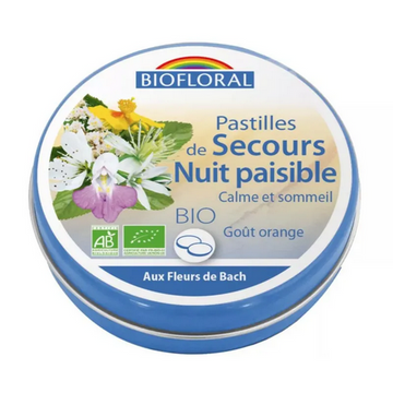 Fleur de Bach SANS ALCOOL Pastilles de secours Nuit paisible BIO Boite 50 g BIOFLORAL