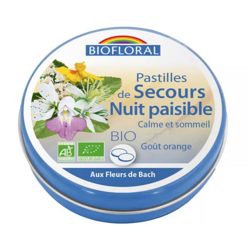 Fleur de Bach SANS ALCOOL Pastilles de secours Nuit paisible BIO Boite 50 g BIOFLORAL