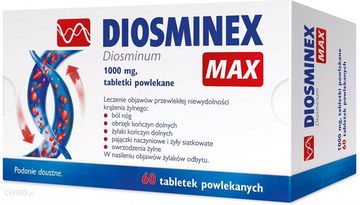 DIOSMINEX MAX 1000mg x 60 tablets - varicose , venous ulcers, cramps, cold legs