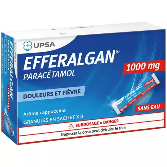 EFFERALGAN 1000mg Paracetamol 8 Sticks Cappuccino Flavor