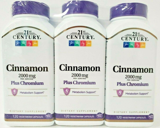 21st Century Cinnamon 2000mg Plus Chromium 120ct Caps- 3 Pack
