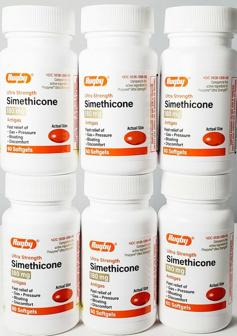 Rugby Simethicone Gas Relief 180mg 60ct - 6 Pack