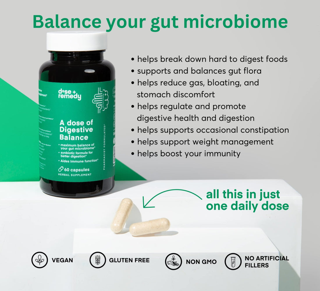A dose of Digestive Balance-Gut Health Supplement-USDA-Kombucha, 7 Probiotic Strains and Prebiotics for Microbiome-Digestive Enzymes for Digestion - OzHealthStandard