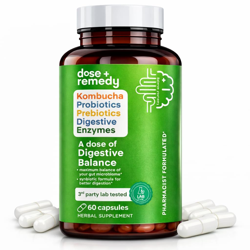 A dose of Digestive Balance-Gut Health Supplement-USDA-Kombucha, 7 Probiotic Strains and Prebiotics for Microbiome-Digestive Enzymes for Digestion - OzHealthStandard