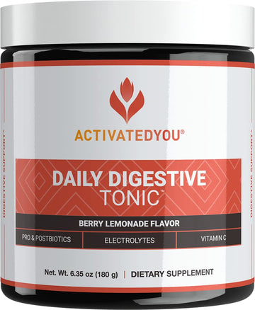 ACTIVATEDYOU Daily Digestive Tonic Kombucha - Support Healthy Digestion & Youthful, Long-Lasting Energy- Prebiotic Fiber, Probiotics, Postbiotics, Vitamin C, Berry Lemonade Flavor (30 Servings) - OzHealthStandard