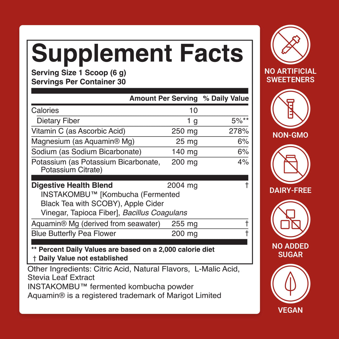ACTIVATEDYOU Daily Digestive Tonic Kombucha - Support Healthy Digestion & Youthful, Long-Lasting Energy- Prebiotic Fiber, Probiotics, Postbiotics, Vitamin C, Berry Lemonade Flavor (30 Servings) - OzHealthStandard
