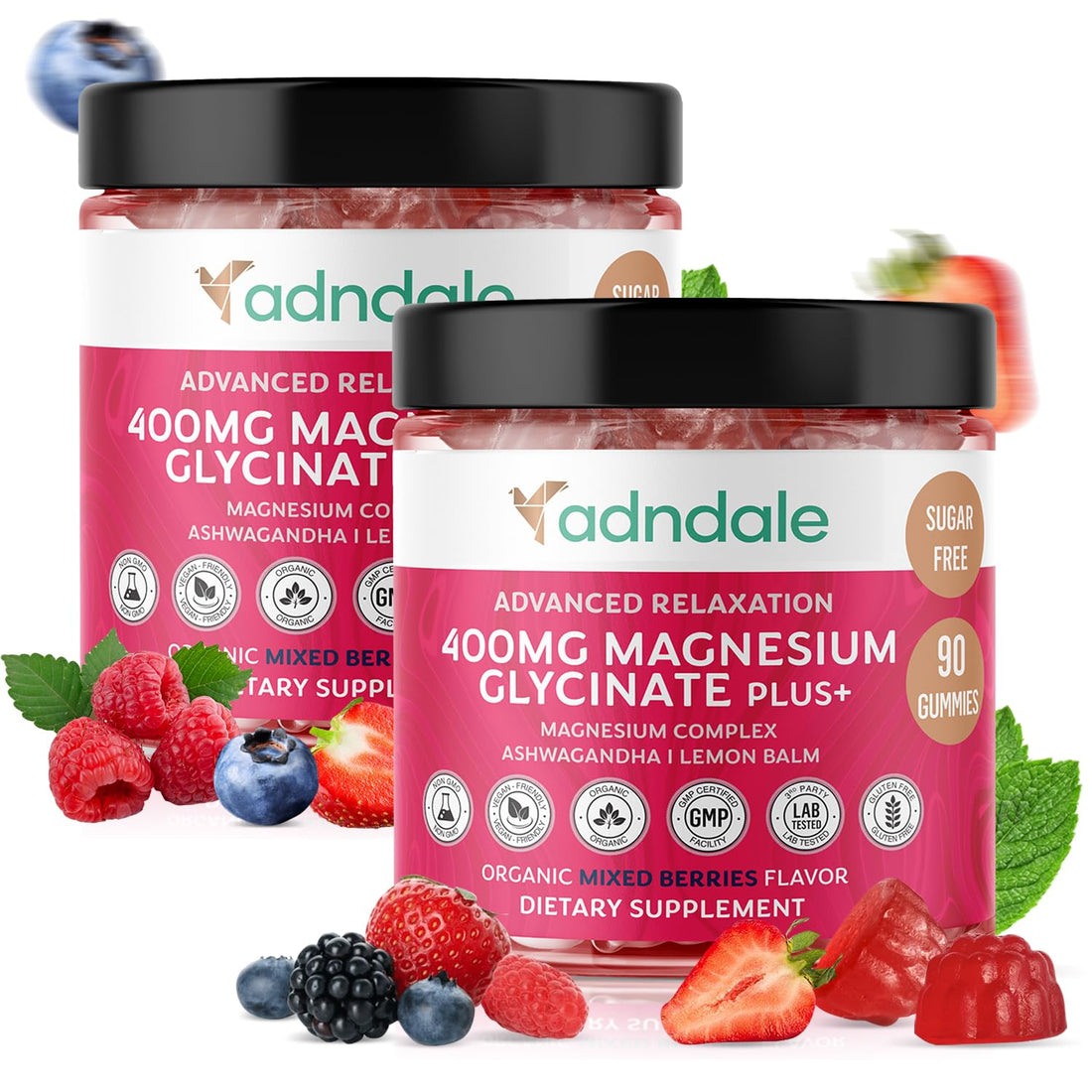 Adndale 180 CT Magnesium Glycinate Gummies 400 mg/Serv with Ashwagandha, Magnesium Malate & Taurate - OzHealthStandard