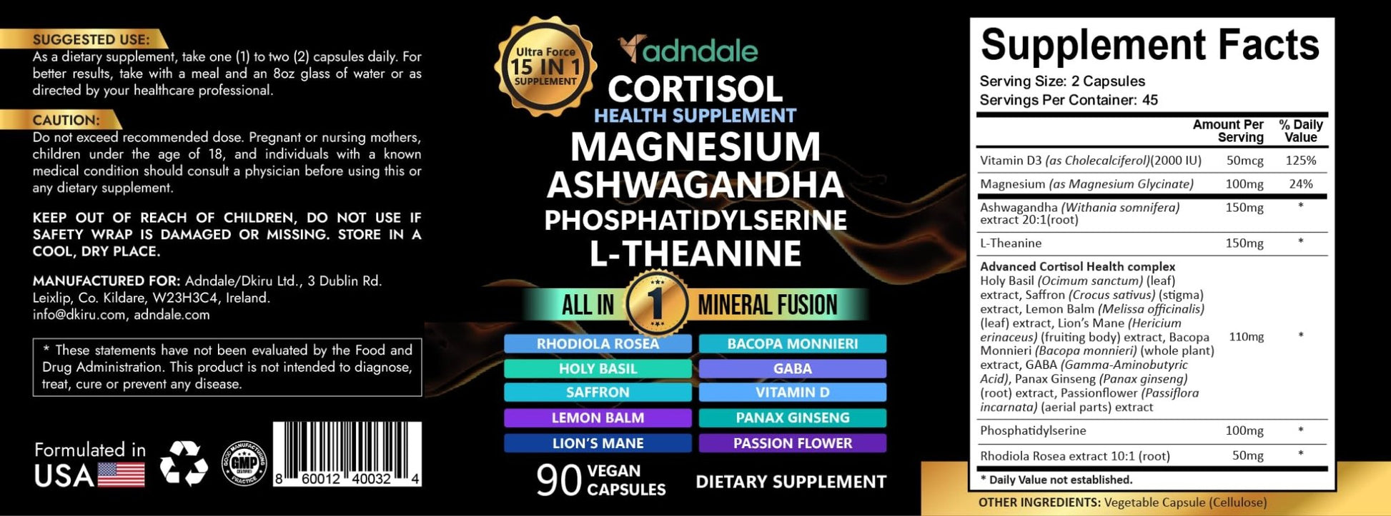 Adndale Cortisol Supplements for Women. Cortisol Reducer 14-in-1 Ashwagandha Supplement with Magnesium Glycinate, L-Theanine & More. 90 Capsules. - OzHealthStandard