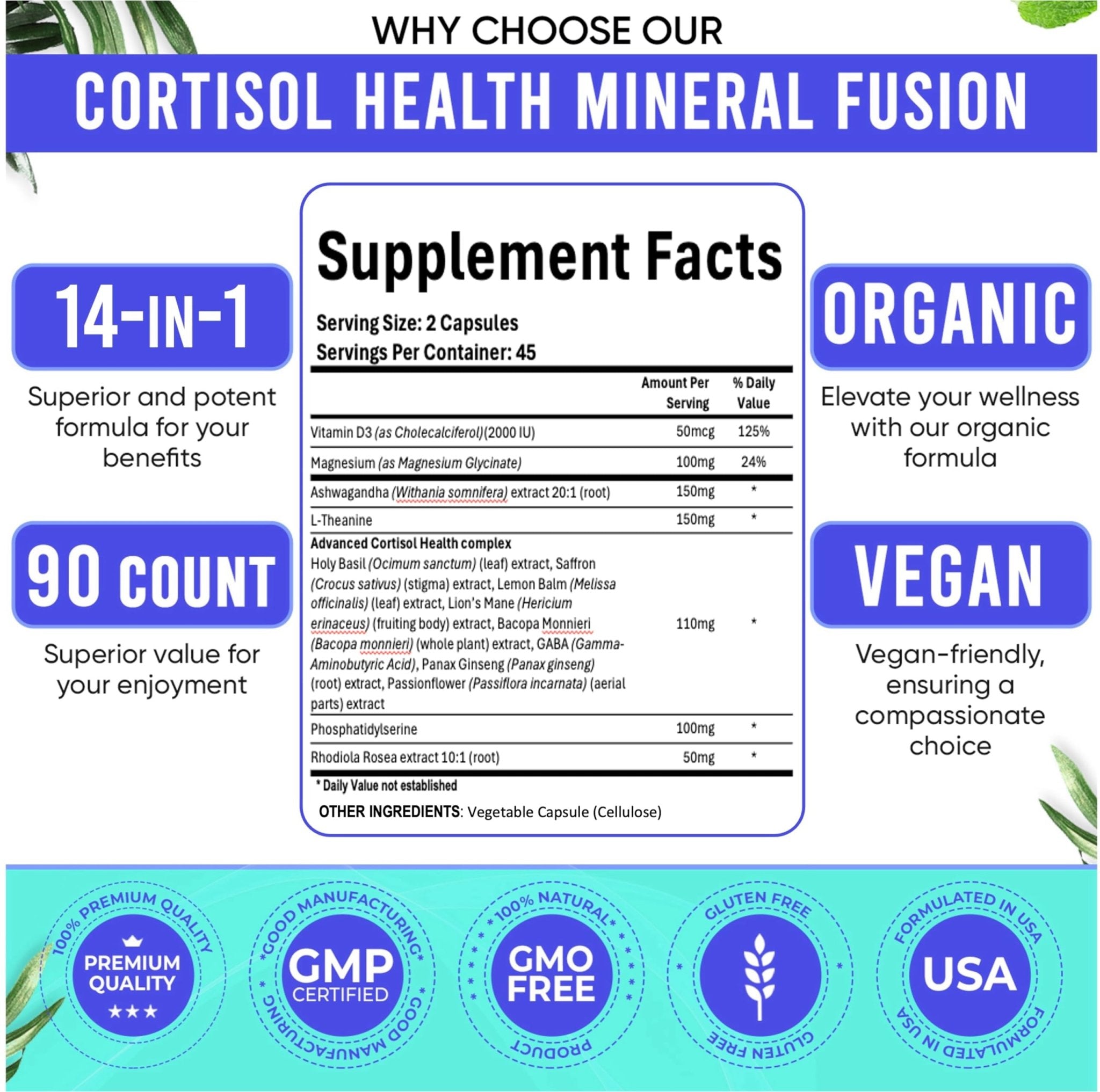 Adndale Cortisol Supplements for Women. Cortisol Reducer 14-in-1 Ashwagandha Supplement with Magnesium Glycinate, L-Theanine & More. 90 Capsules. - OzHealthStandard