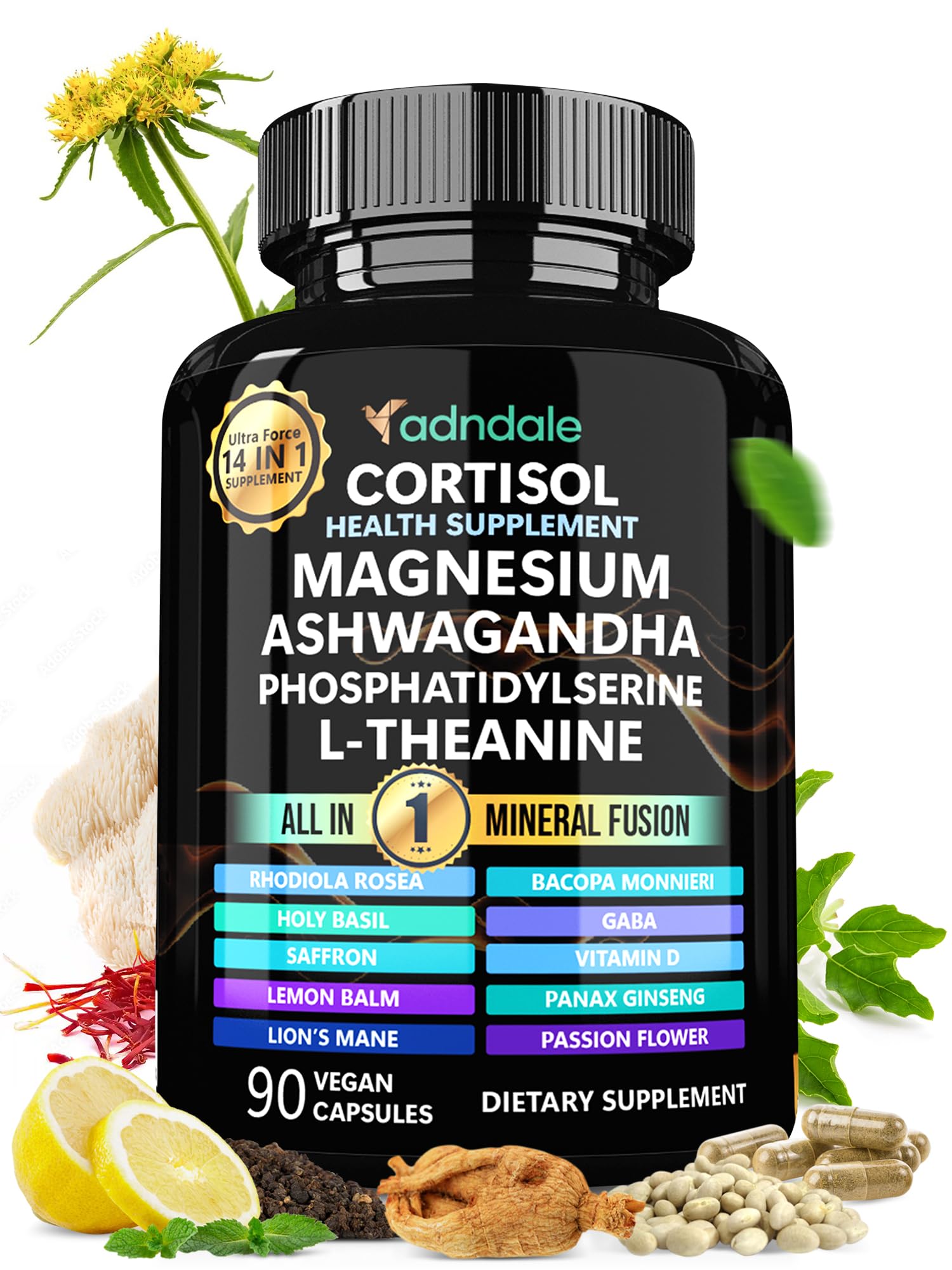Adndale Cortisol Supplements for Women. Cortisol Reducer 14-in-1 Ashwagandha Supplement with Magnesium Glycinate, L-Theanine & More. 90 Capsules. - OzHealthStandard
