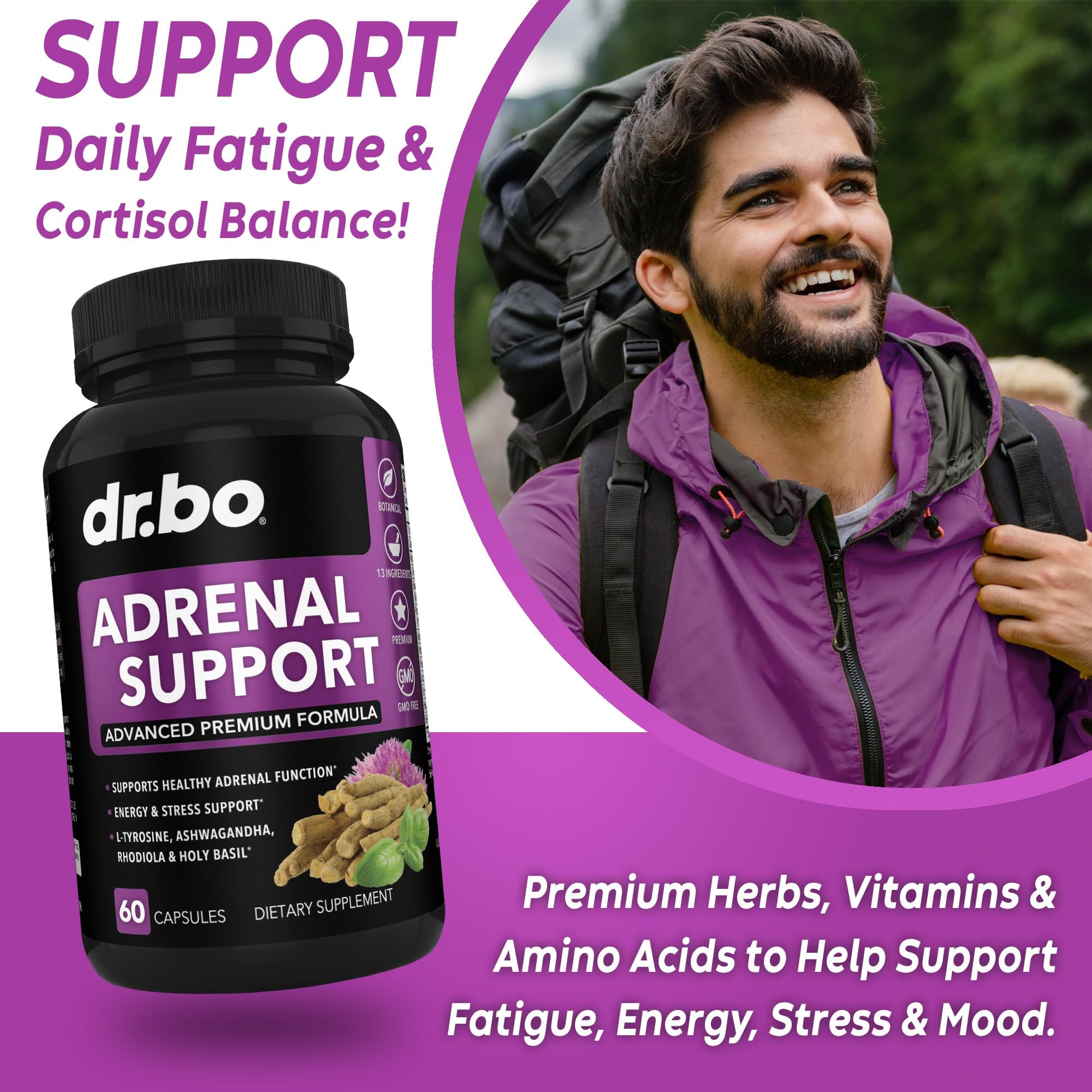 Adrenal Support Cortisol Manager Supplement - Adrenal Fatigue Supplements for Women & Men with Natural Adaptogen Ashwagandha Holy Basil Rhodiola L Tyrosine Complex Fatigue Cortisol Health - 60 Pills - OzHealthStandard