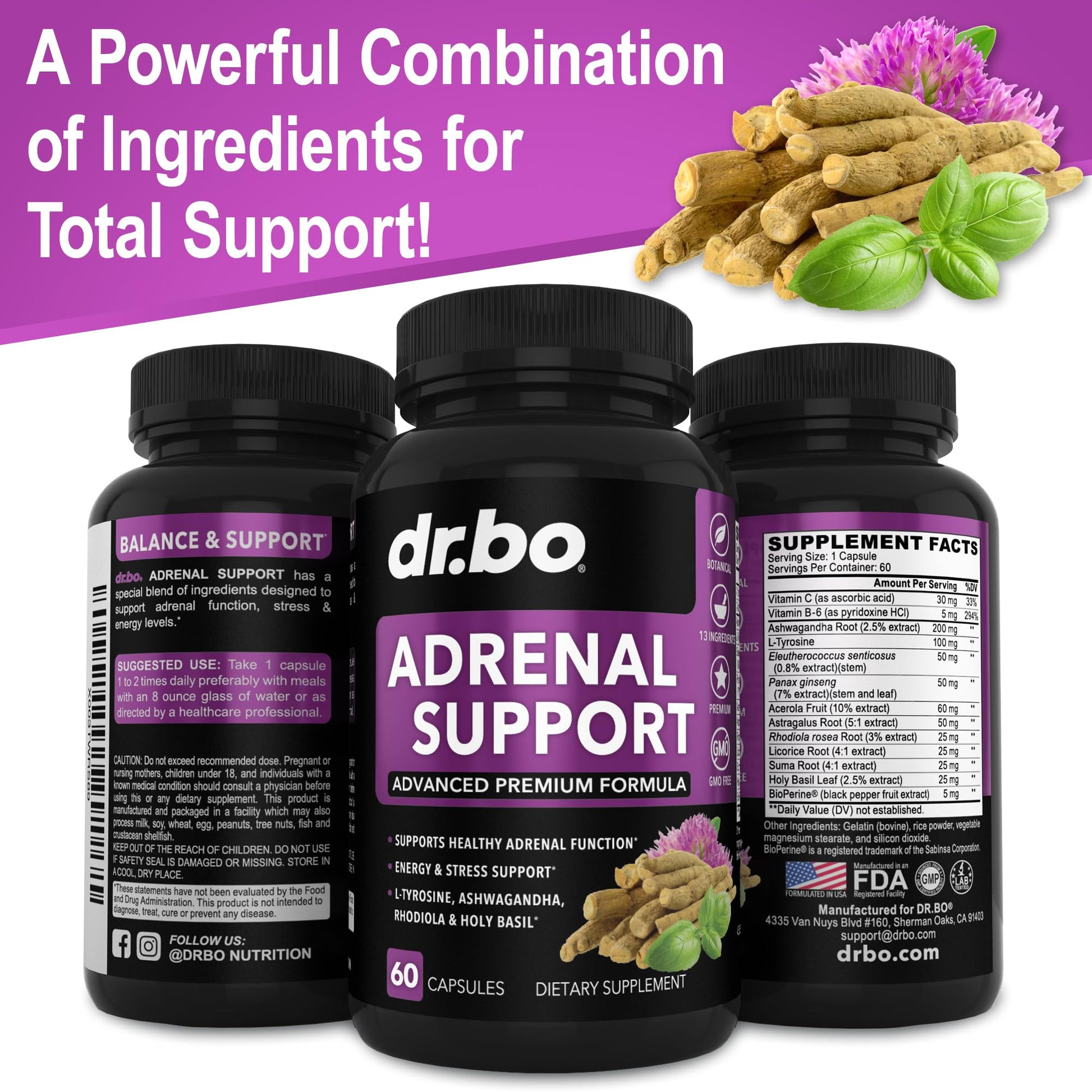 Adrenal Support Cortisol Manager Supplement - Adrenal Fatigue Supplements for Women & Men with Natural Adaptogen Ashwagandha Holy Basil Rhodiola L Tyrosine Complex Fatigue Cortisol Health - 60 Pills - OzHealthStandard
