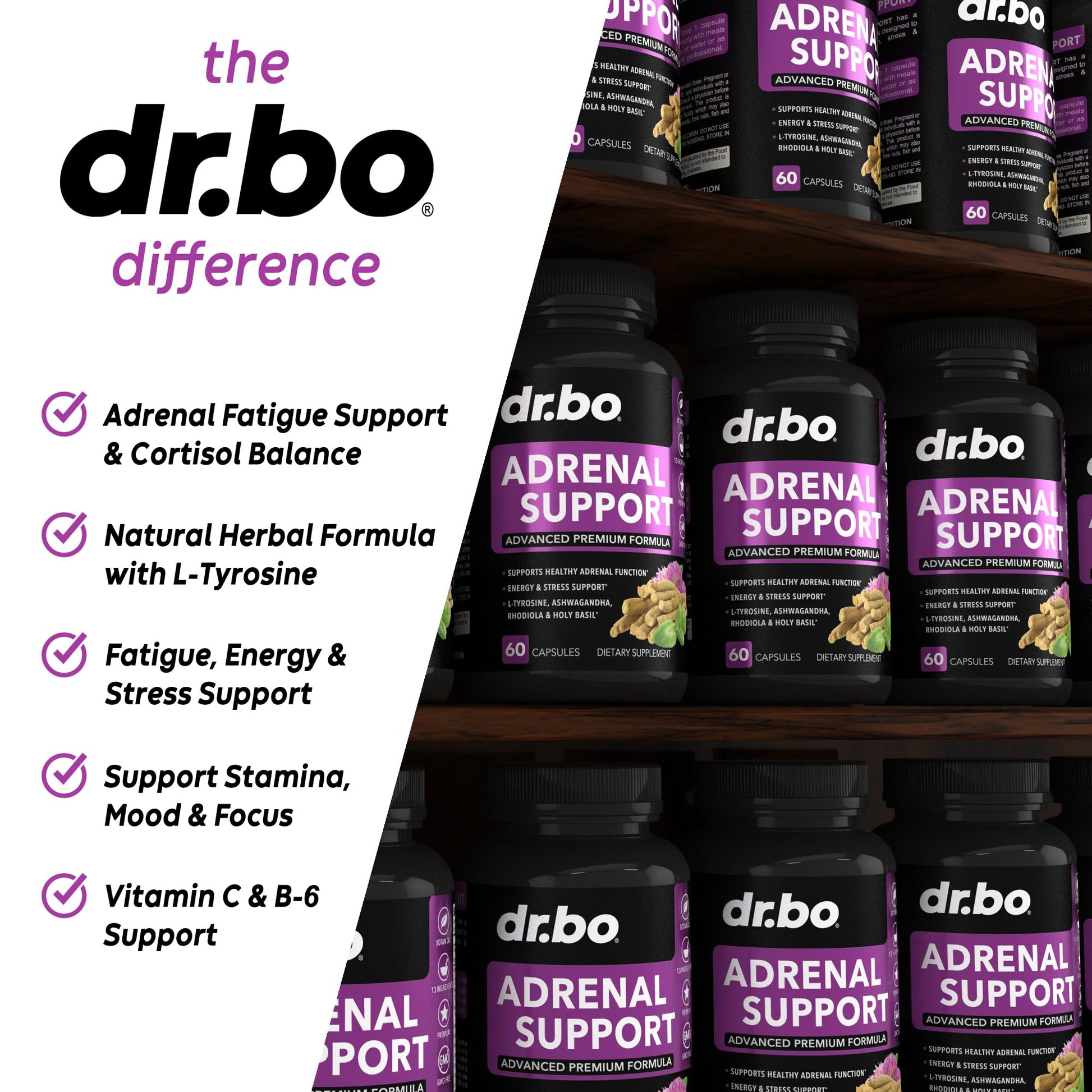 Adrenal Support Cortisol Manager Supplement - Adrenal Fatigue Supplements for Women & Men with Natural Adaptogen Ashwagandha Holy Basil Rhodiola L Tyrosine Complex Fatigue Cortisol Health - 60 Pills - OzHealthStandard