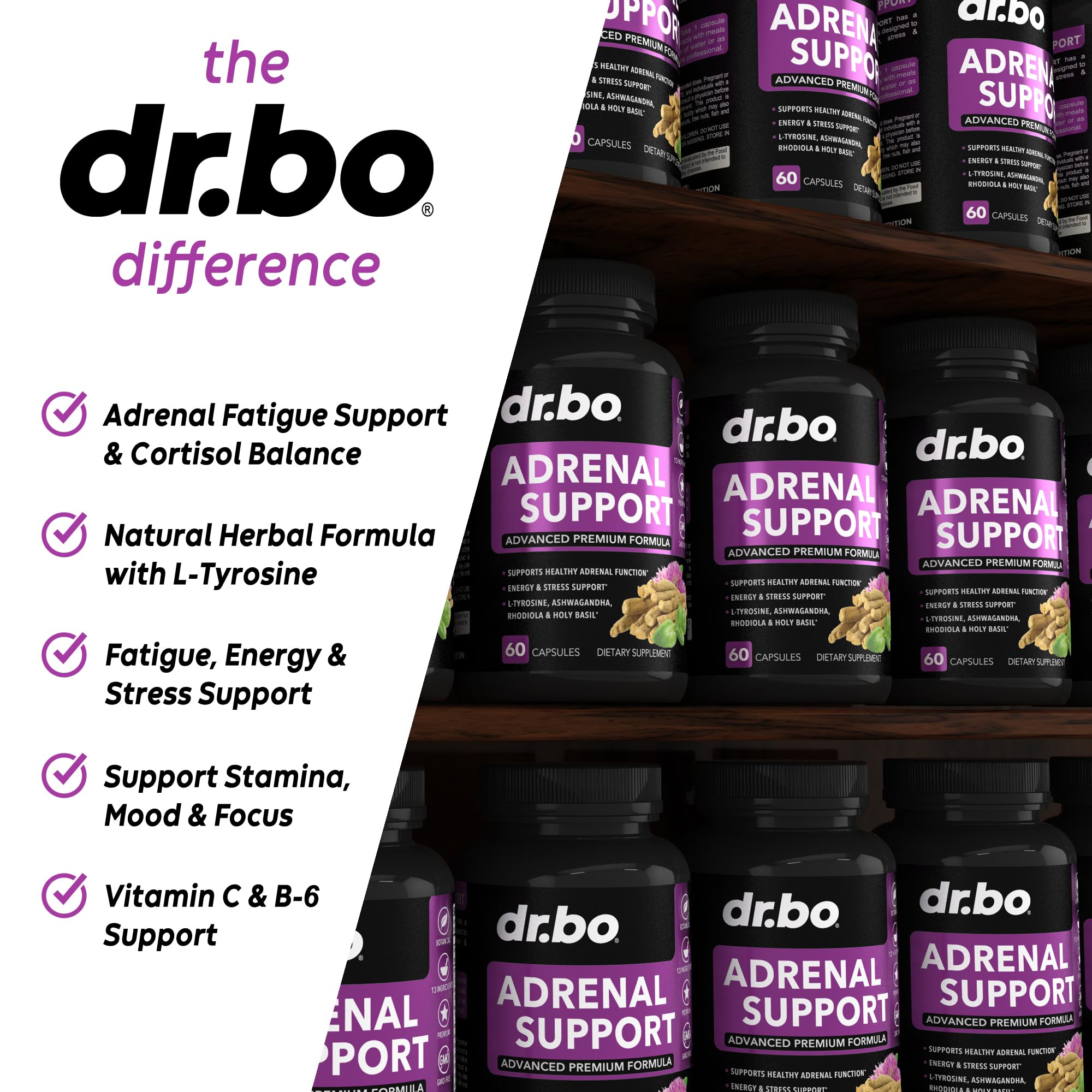 Adrenal Support Cortisol Manager Supplement - Adrenal Fatigue Supplements for Women & Men with Natural Adaptogen Ashwagandha Holy Basil Rhodiola L Tyrosine Complex Fatigue Cortisol Health - 60 Pills - OzHealthStandard