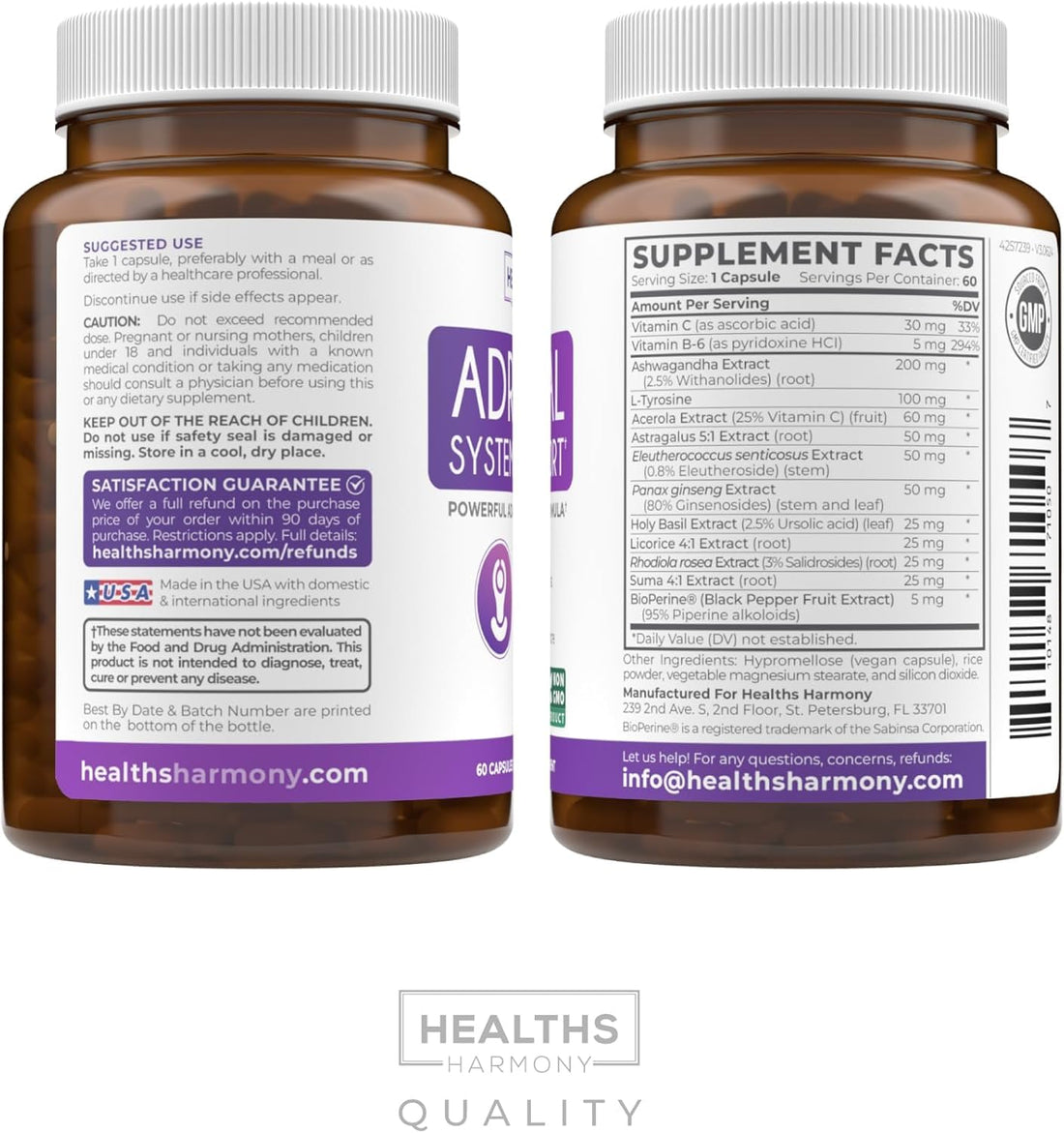 Adrenal System Support & Cortisol Manager (2 Month Supply) Powerful Ashwagandha & L-Tyrosine Fatigue Supplement - Maintain Balanced Cortisol Levels, Health, & Stress Relief - Non-GMO - 60 Capsules - OzHealthStandard