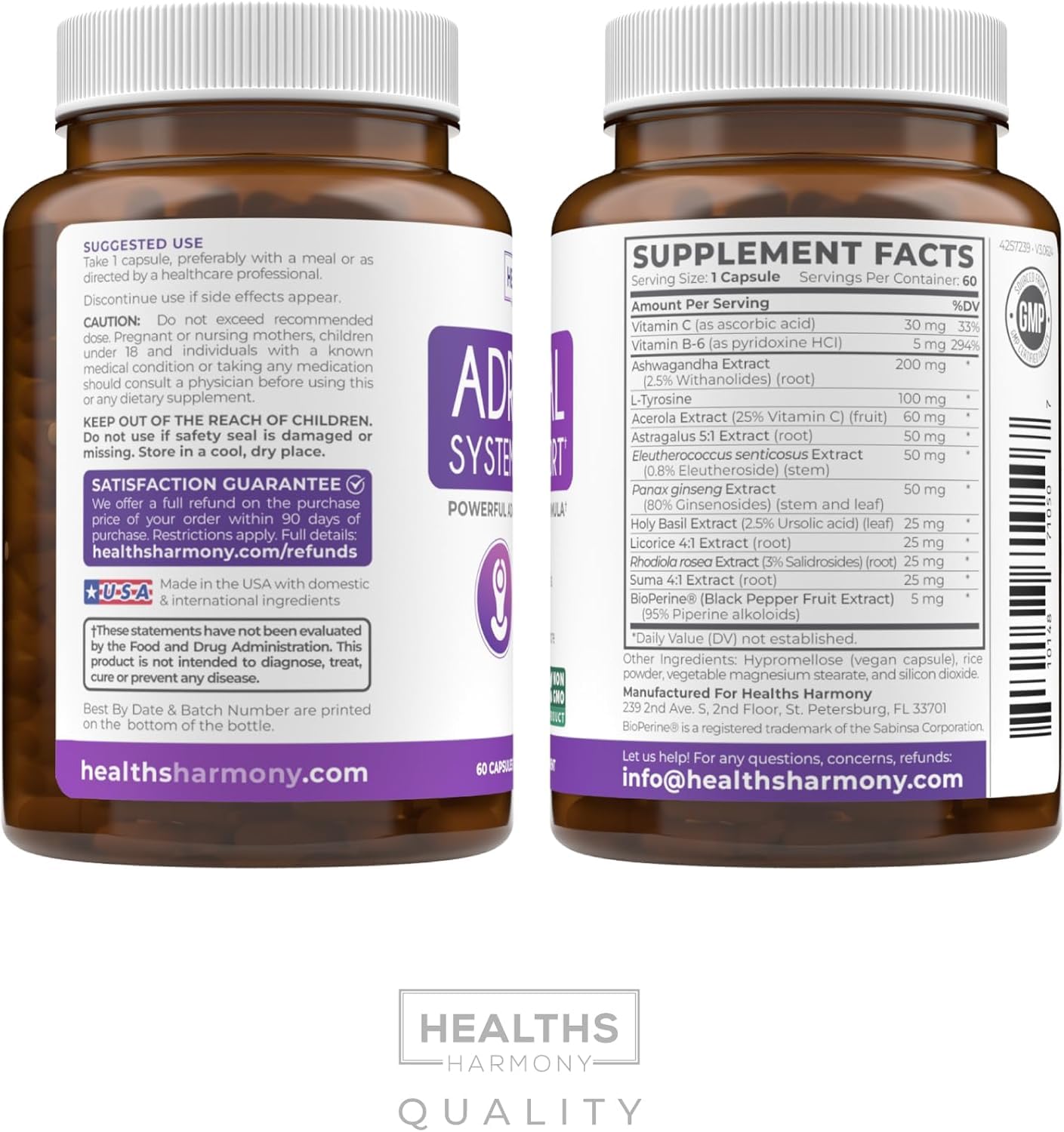 Adrenal System Support & Cortisol Manager (2 Month Supply) Powerful Ashwagandha & L-Tyrosine Fatigue Supplement - Maintain Balanced Cortisol Levels, Health, & Stress Relief - Non-GMO - 60 Capsules - OzHealthStandard