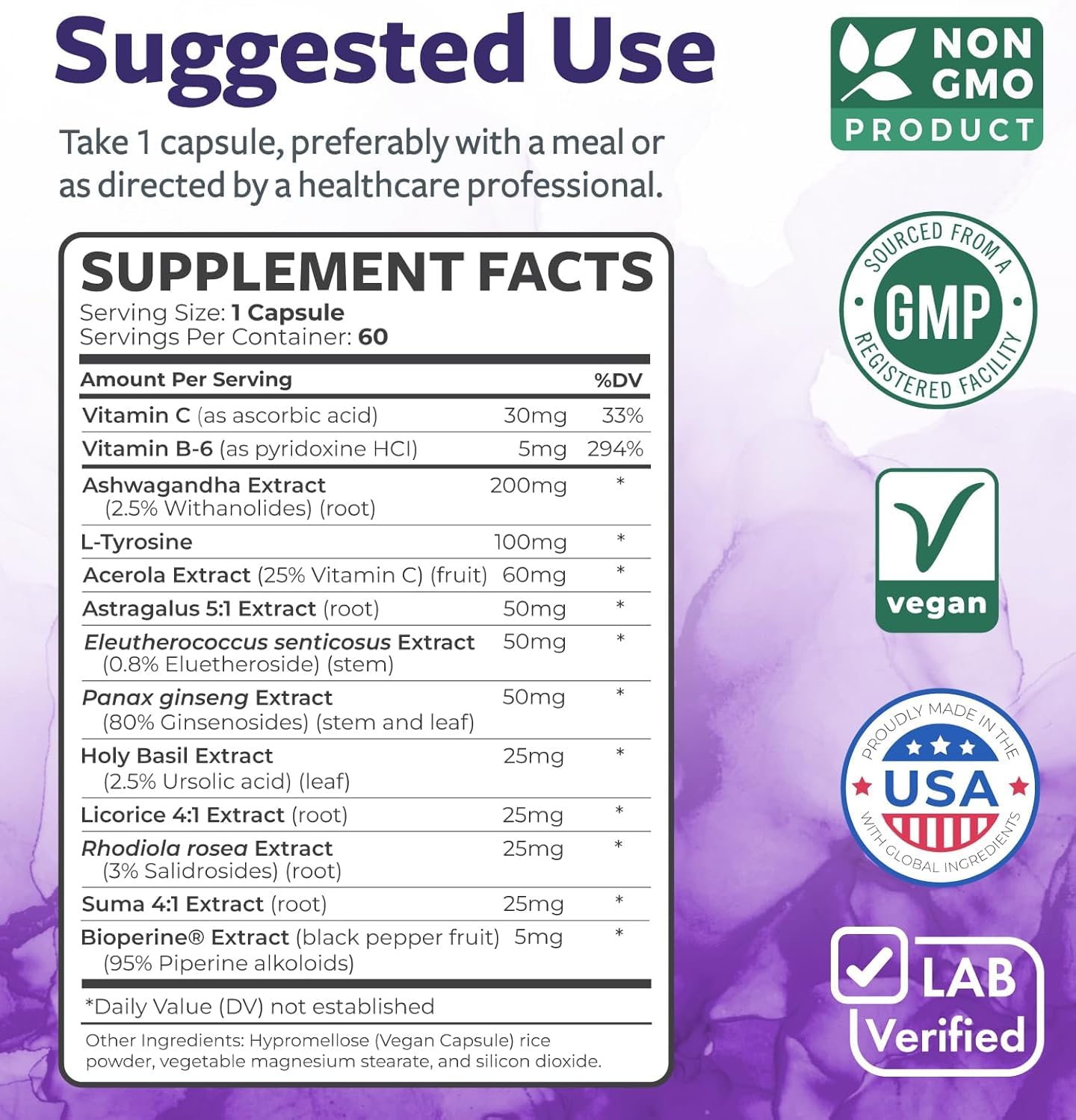 Adrenal System Support & Cortisol Manager (2 Month Supply) Powerful Ashwagandha & L-Tyrosine Fatigue Supplement - Maintain Balanced Cortisol Levels, Health, & Stress Relief - Non-GMO - 60 Capsules - OzHealthStandard