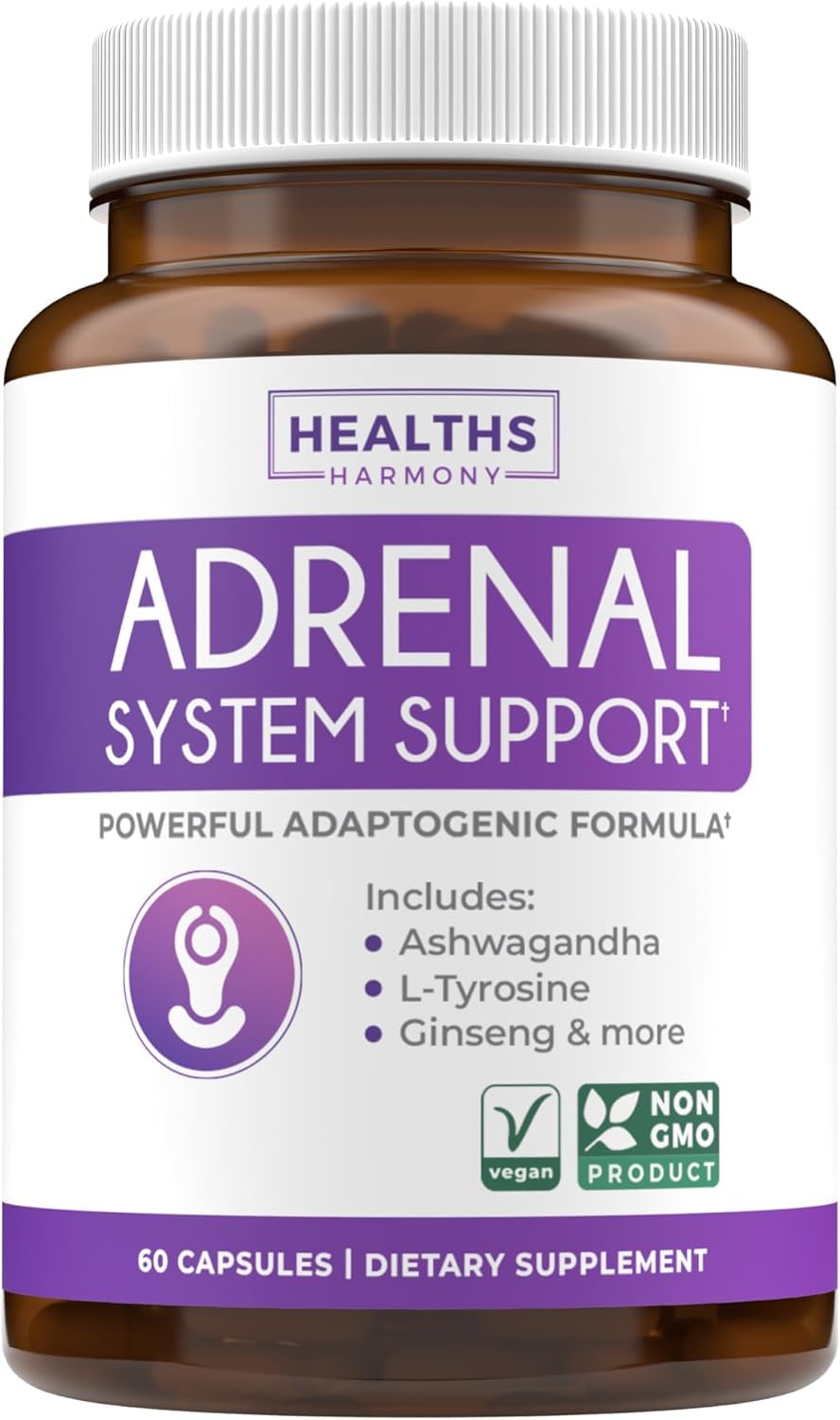Adrenal System Support & Cortisol Manager (2 Month Supply) Powerful Ashwagandha & L-Tyrosine Fatigue Supplement - Maintain Balanced Cortisol Levels, Health, & Stress Relief - Non-GMO - 60 Capsules - OzHealthStandard