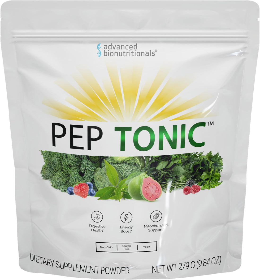 Advanced Bionutritionals Pep Tonic Powdered Superfood Formula 50 Fruits, Vegetables, Herbs, and Superfoods - Vegan, Vegetarian - 9.84 OZ - 279 g - OzHealthStandard