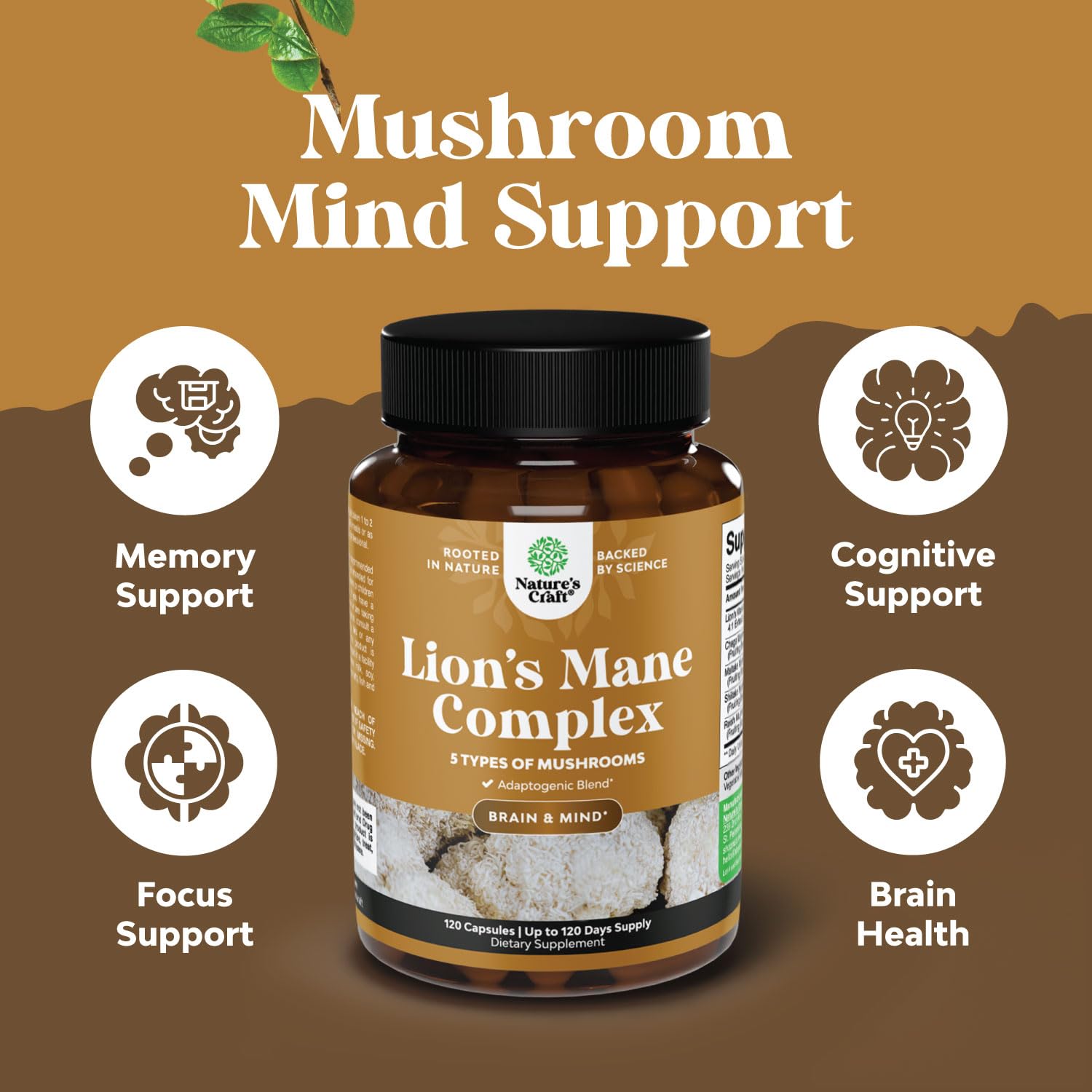 Advanced Lion's Mane Mushroom Supplement - Lions Mane Supplement Capsules with Reishi Chaga Maitake & Shiitake for Brain Health Memory Support & Focus - Nootropic for Mental Clarity - 120 Count - OzHealthStandard