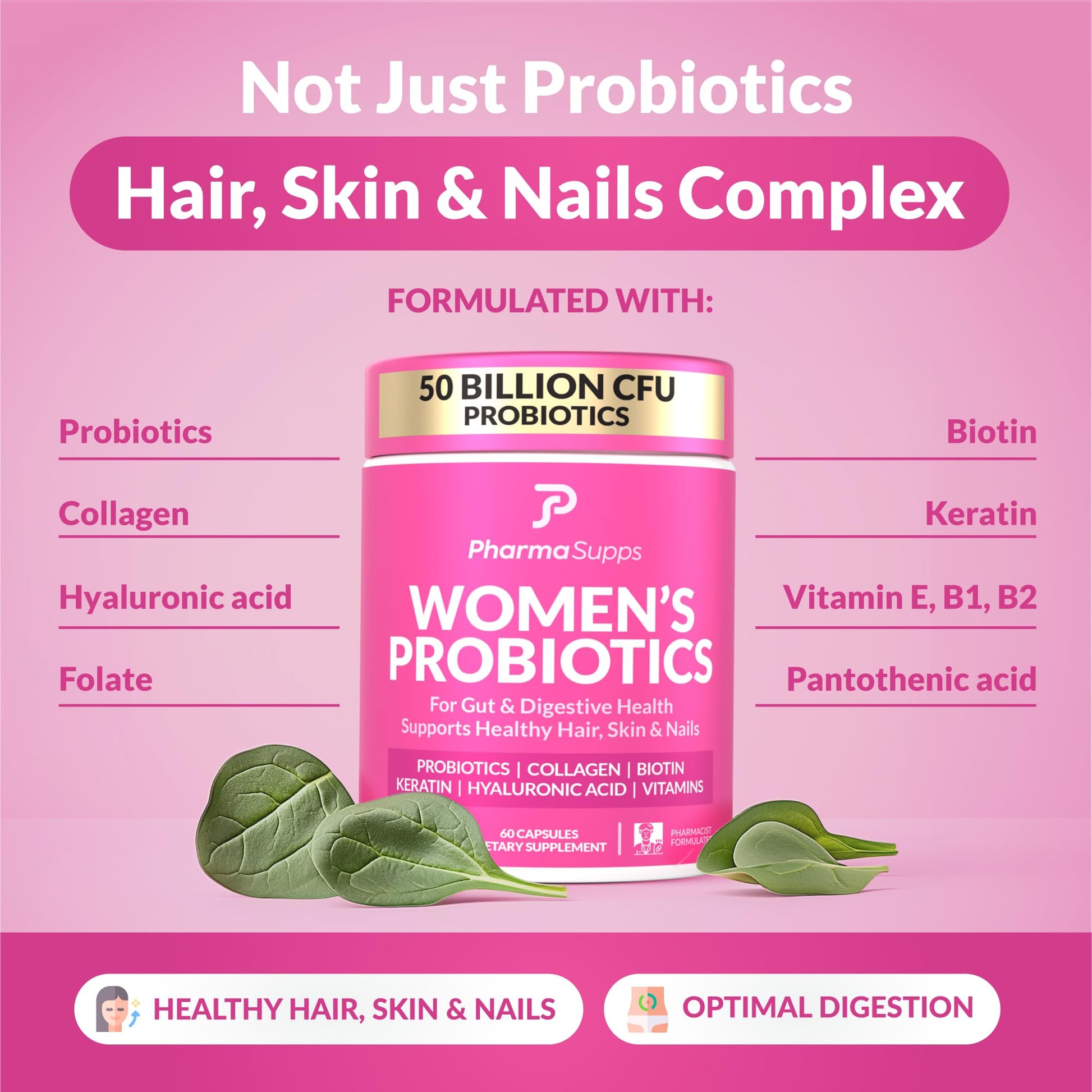 ADVANCED Women's Probiotics for Gut Health - Hair, Skin, & Nails Vitamins Support - 50 Billion CFU w/ Collagen, Biotin & Keratin - Probiotic Supplement for Digestive Health & Bloating Relief, USA-Made - OzHealthStandard