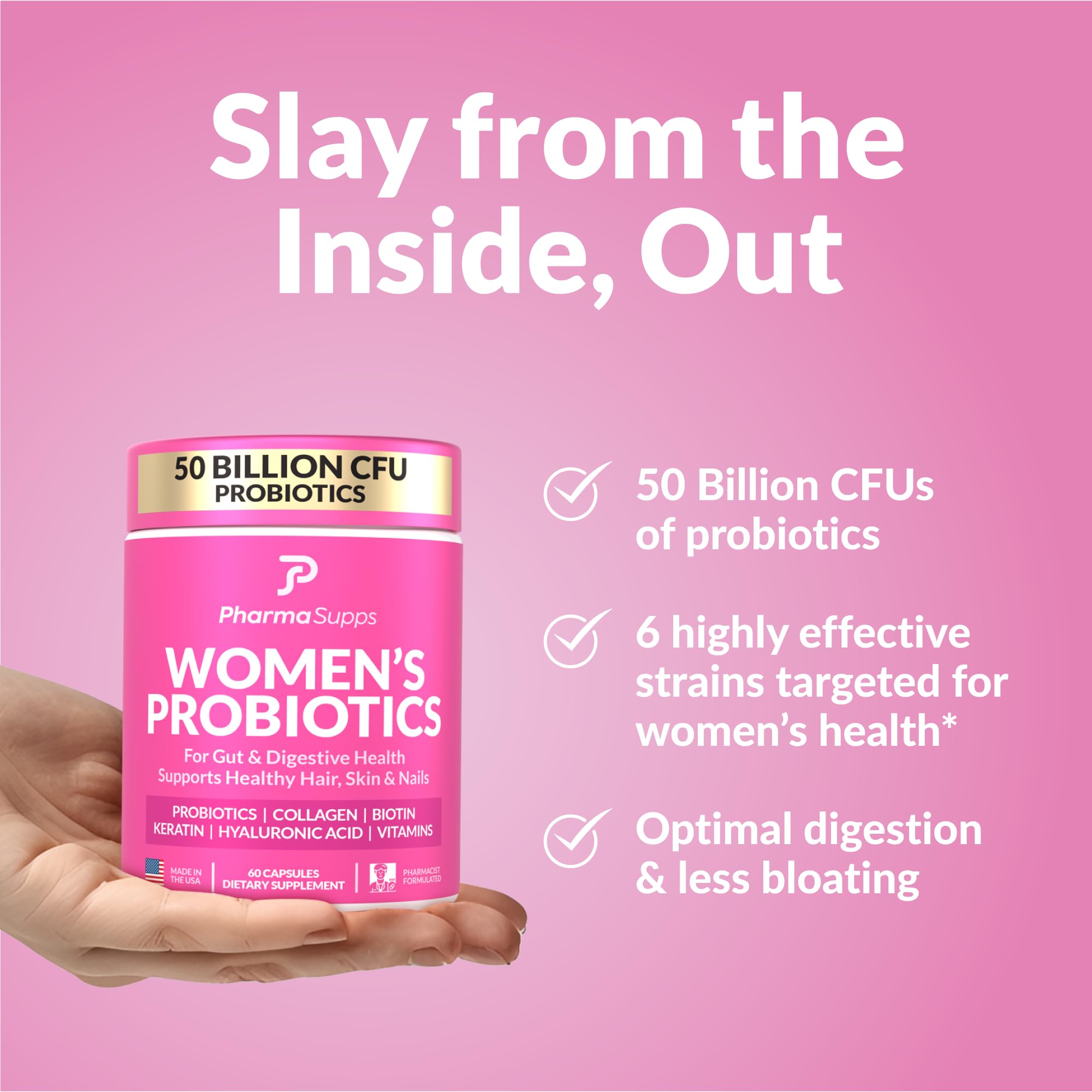 ADVANCED Women's Probiotics for Gut Health - Hair, Skin, & Nails Vitamins Support - 50 Billion CFU w/ Collagen, Biotin & Keratin - Probiotic Supplement for Digestive Health & Bloating Relief, USA-Made - OzHealthStandard