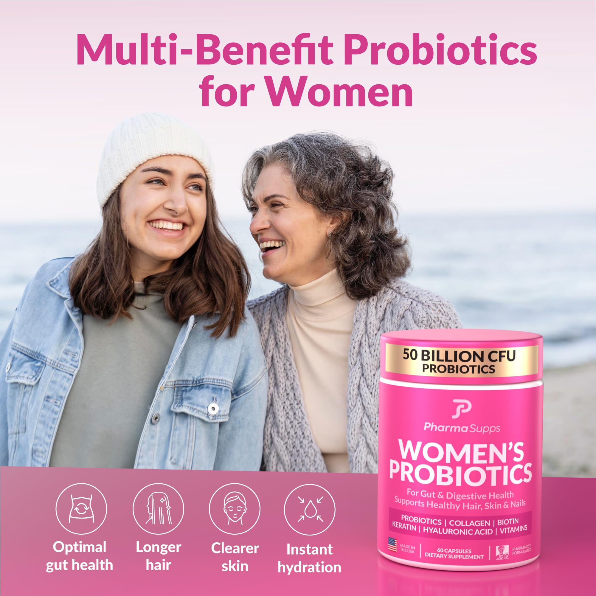 ADVANCED Women's Probiotics for Gut Health - Hair, Skin, & Nails Vitamins Support - 50 Billion CFU w/ Collagen, Biotin & Keratin - Probiotic Supplement for Digestive Health & Bloating Relief, USA-Made - OzHealthStandard