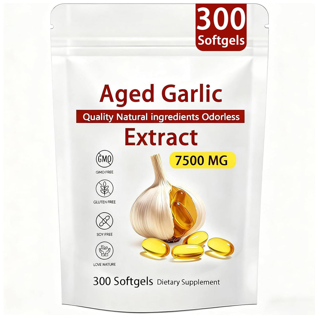 Aged Garlic Extract – 300 Count Odorless Garlic Supplement for Heart & Immune Support – Non-GMO, All-Natural Softgels, 2-Year Matured for Antioxidant Wellness (1) - OzHealthStandard