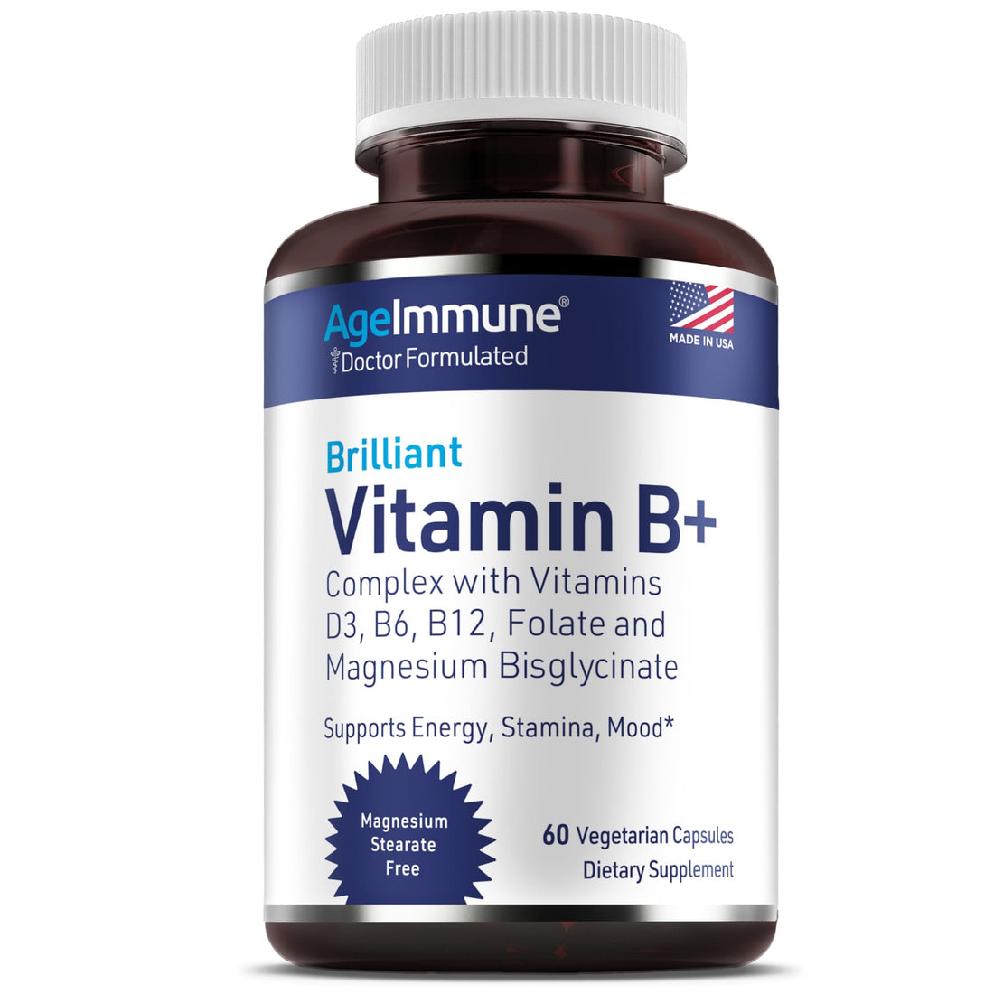 AgeImmune Vitamin B Complex with Vitamin D3 B12 B6 Magnesium Bisglycinate and Folate as Methylfolate - Doctor Formulated Methylated B Complex Supplement - OzHealthStandard