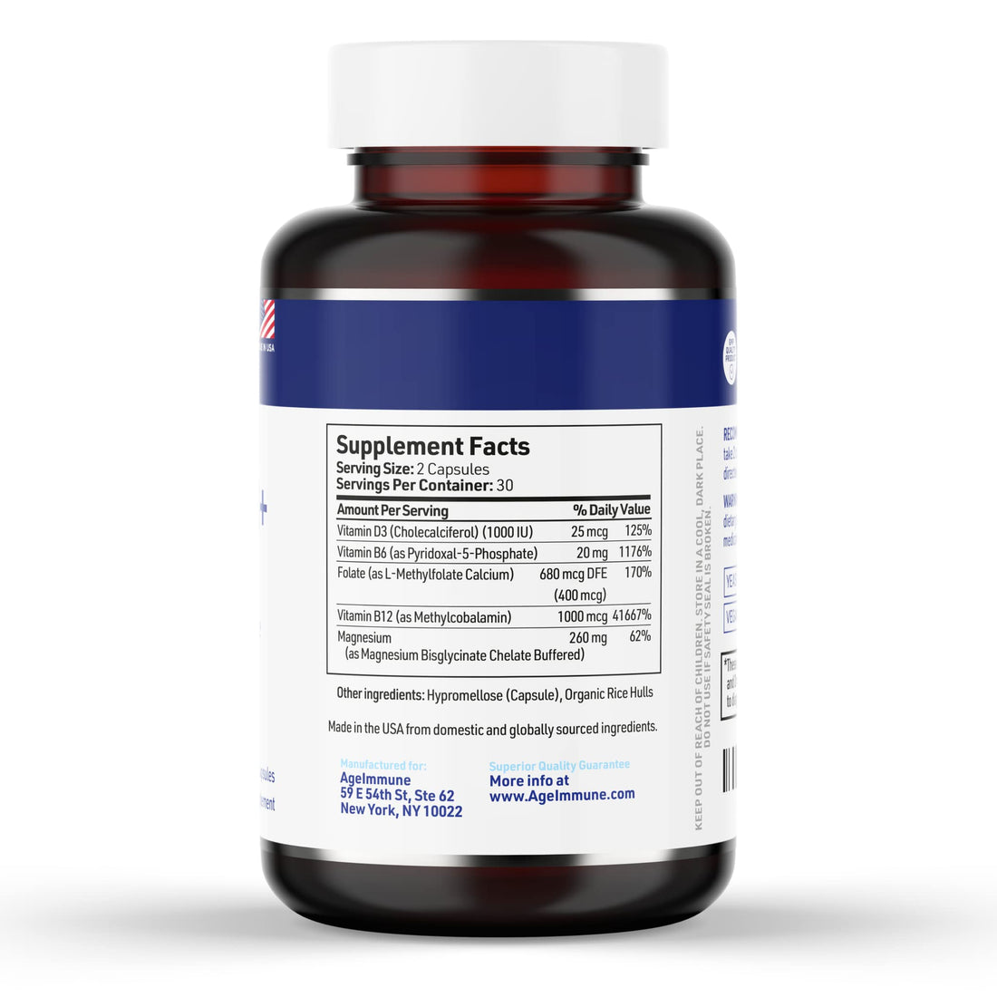 AgeImmune Vitamin B Complex with Vitamin D3 B12 B6 Magnesium Bisglycinate and Folate as Methylfolate - Doctor Formulated Methylated B Complex Supplement - OzHealthStandard