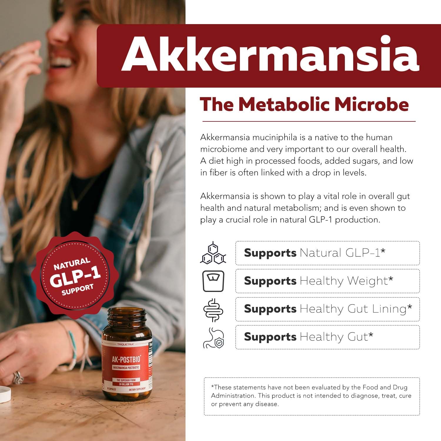 AK-Postbio: Akkermansia Probiotic 30 Billion TFU - Max Strength, Clinically Validated Dose & Patented Strain - Superior Pasteurized Form, Highest Absorption, Delivery - GLP-1 Probiotic - 30 Servings - OzHealthStandard