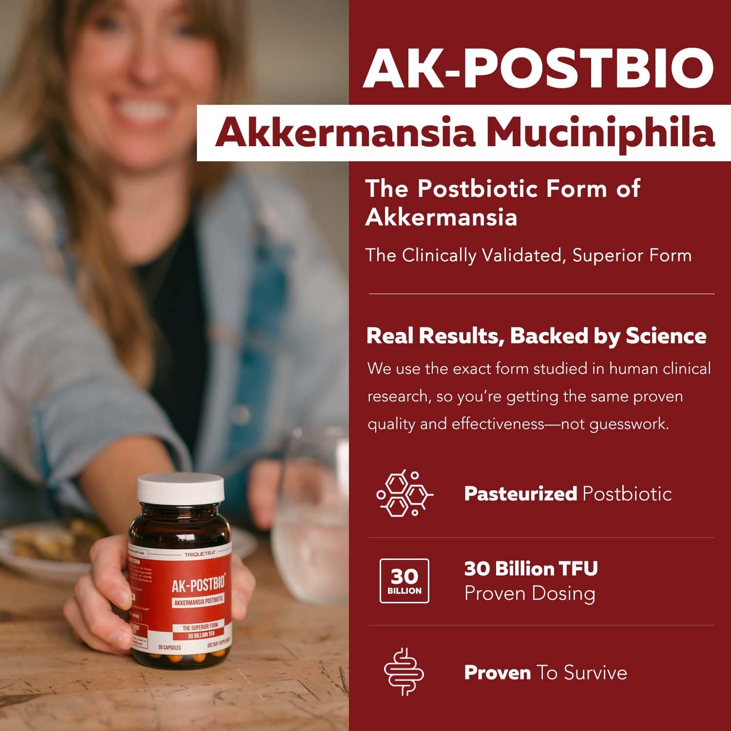 AK-Postbio: Akkermansia Probiotic 30 Billion TFU - Max Strength, Clinically Validated Dose & Patented Strain - Superior Pasteurized Form, Highest Absorption, Delivery - GLP-1 Probiotic - 30 Servings - OzHealthStandard