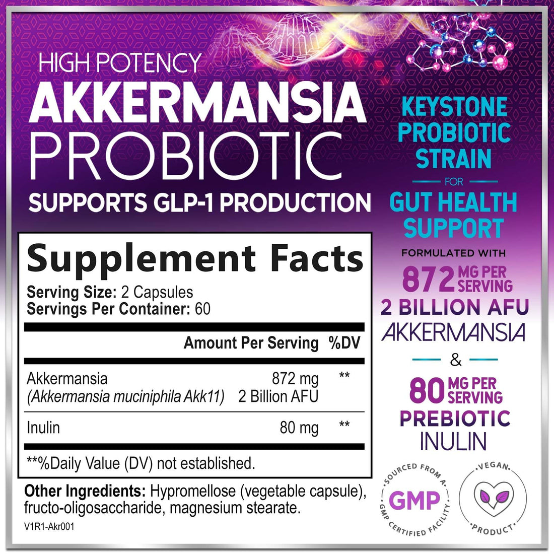 Akkermansia Probiotic - 2 Billion AFU per Serving - Best Strain for GLP-1 Production Support with Prebiotic Fiber for Natural Digestive & Gut Health - OzHealthStandard
