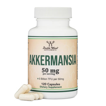 Akkermansia Probiotic and Postbiotic (Increases GLP-1 Production) 120 Capsules, 50mg per Serving (Third Party Tested to 5 Billion TFU per Serving, 50 Billion CFU per Gram) by Double Wood - OzHealthStandard