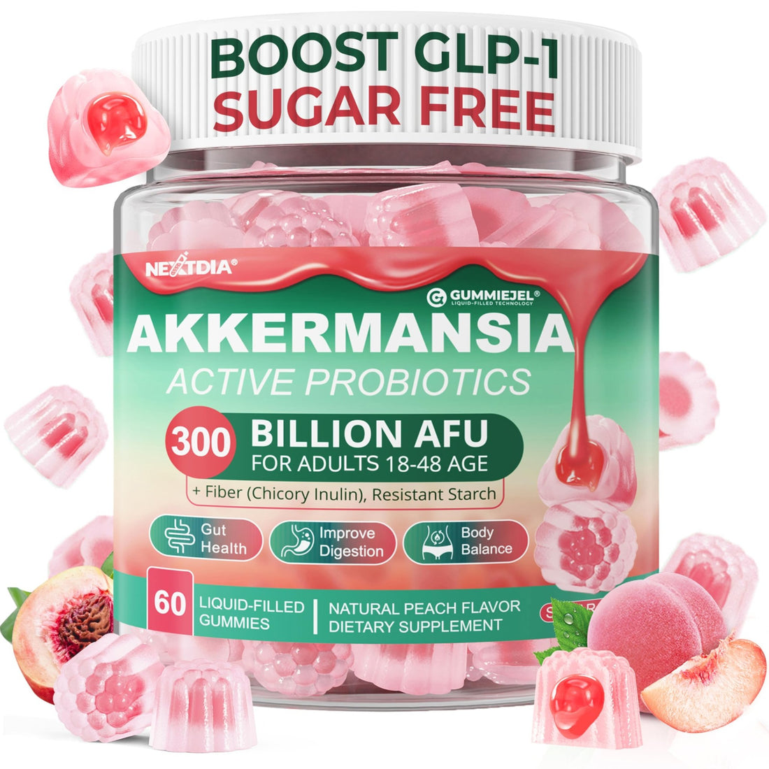 Akkermansia Probiotics Gummies with Prebiotics Fiber, 300 Billion AFU Akkermansia Muciniphila, with Polyphenol Fruits, Resistant Starch - OzHealthStandard