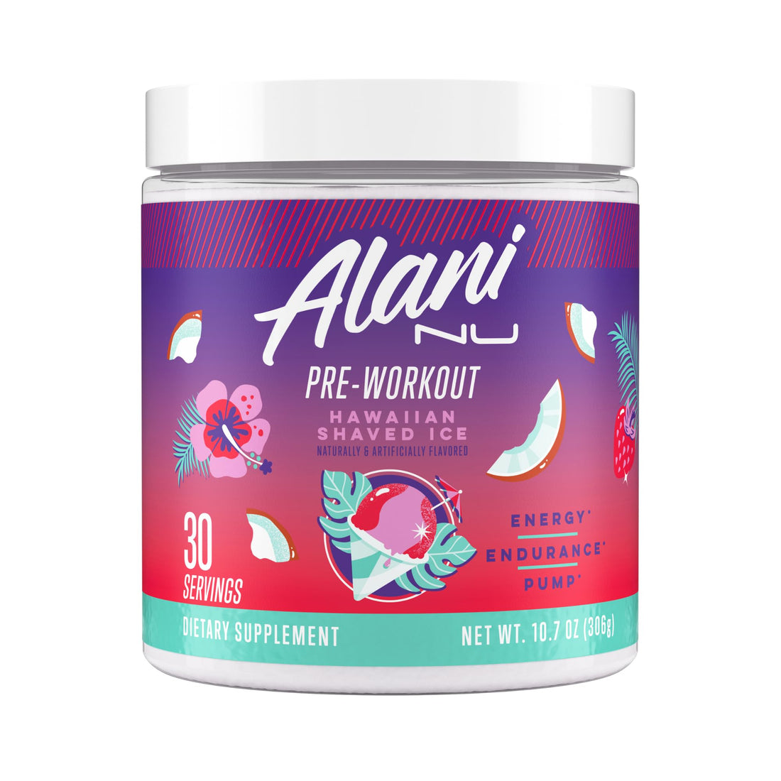 Alani Nu Pre Workout Powder Hawaiian Shaved ICE, Amino Energy Boost, Endurance Supplement, Sugar Free, 200mg Caffeine - OzHealthStandard