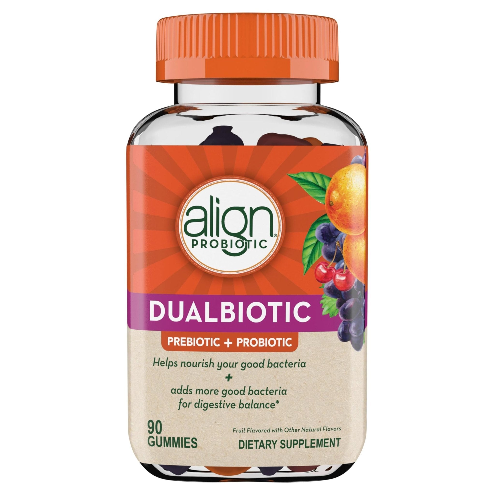Align Dualbiotic, Prebiotics and Probiotics for Women and Men, Probiotics for Digestive Health, Prebiotics Help Nourish Good Bacteria, Natural Fruit Flavors, 90 Probiotic Gummies - OzHealthStandard
