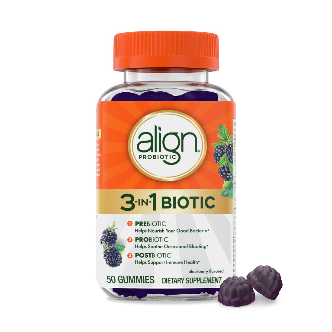 Align Probiotic, 3-in-1 Biotic Gummies, Prebiotic + Probiotic + Postbiotic, 1 Doctor Recommended Probiotic Brand‡, Helps Relieve Occasional Bloating - OzHealthStandard