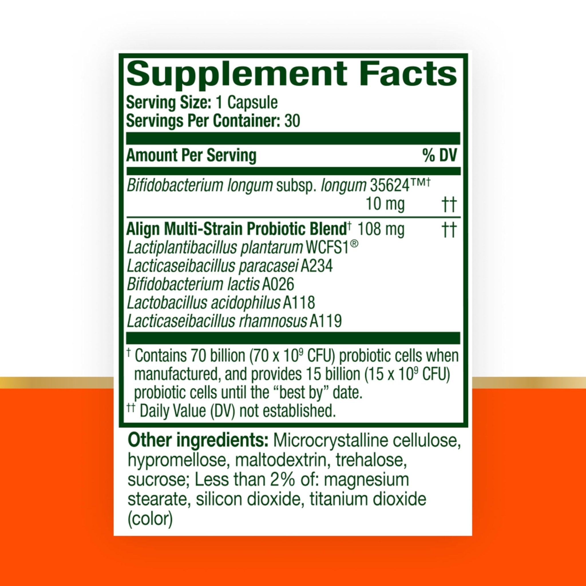 Align Probiotic, 70 Billion CFU, 6 Strain Blend, Probiotics for Women and Men, Daily Probiotics for Digestive Health, Helps Relieve Occasional Bloating & Gas 30 Capsules - OzHealthStandard