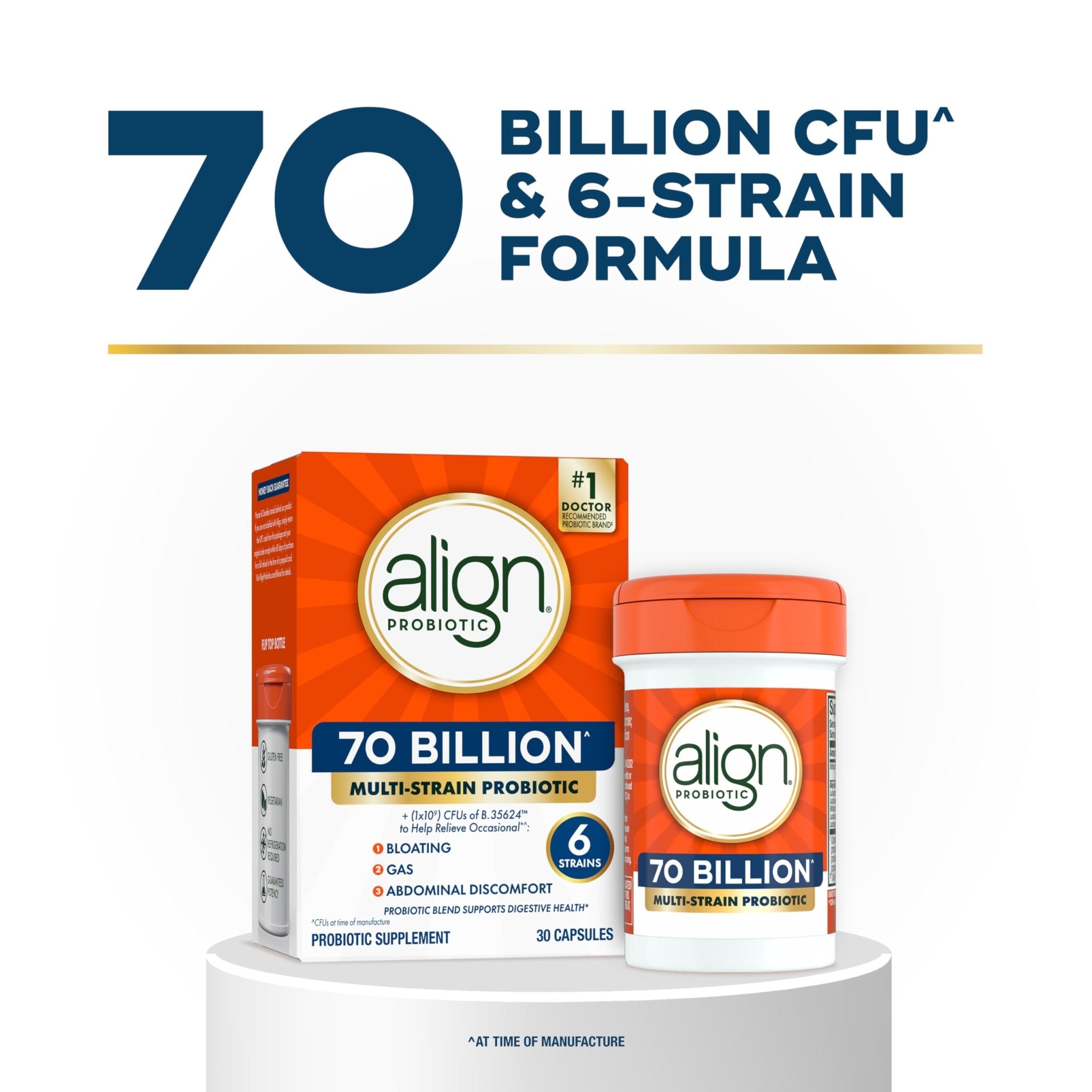 Align Probiotic, 70 Billion CFU, 6 Strain Blend, Probiotics for Women and Men, Daily Probiotics for Digestive Health, Helps Relieve Occasional Bloating & Gas 30 Capsules - OzHealthStandard