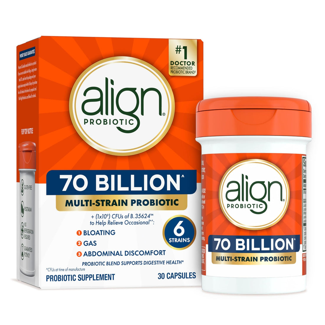Align Probiotic, 70 Billion CFU, 6 Strain Blend, Probiotics for Women and Men, Daily Probiotics for Digestive Health, Helps Relieve Occasional Bloating & Gas 30 Capsules - OzHealthStandard